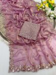 LUXURY SPACE SILK BEADS WORK SAREE WITH UNSTITCHED BLOUSE PARTY WEAR WHOLESALE PRICE ETHNIC GARMENT (4)
