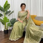 LUXURY SPACE SILK BEADS WORK SAREE WITH UNSTITCHED BLOUSE PARTY WEAR WHOLESALE PRICE ETHNIC GARMENT (3)