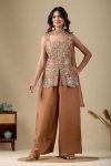 LUXURY VISCOSE CHINON SEQUENCE COADING EMBROIDERY WORK TOP PALAZZO WITH DUPATTA CHIKU