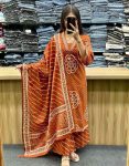 MODERN COTTON BANDHEJ PROCIN PRINTED WORK TOP BOTTOM WITH DUPATTA  ORANGE