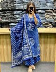 MODERN COTTON BANDHEJ PROCIN PRINTED WORK TOP BOTTOM WITH DUPATTA BLUE