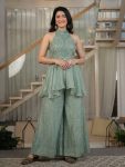MODERN FENDY CRUSH BEADS HAND WORK AND MOTI WORK TOP WITH PALAZZO SET MINT
