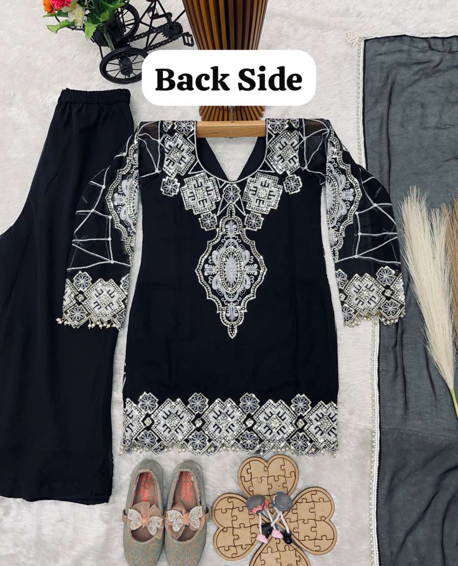 MODERN GEORGETTE EMBROIDERY SEQUENCE WORK KID'S TOP PALAZZO WITH DUPATTA CASUAL WEAR WHOLESALE PRICE ETHNIC GARMENT (1)