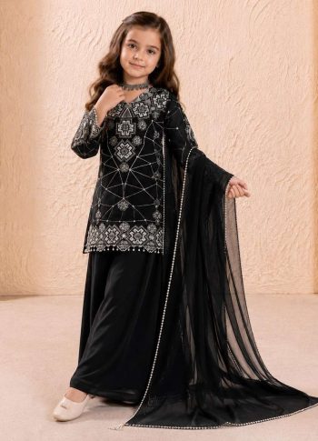 MODERN GEORGETTE EMBROIDERY SEQUENCE WORK KID'S TOP PALAZZO WITH DUPATTA BLACK