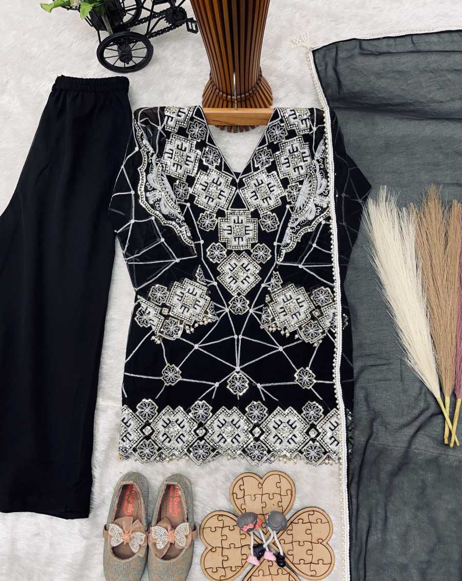 MODERN GEORGETTE EMBROIDERY SEQUENCE WORK KID'S TOP PALAZZO WITH DUPATTA CASUAL WEAR WHOLESALE PRICE ETHNIC GARMENT (7)