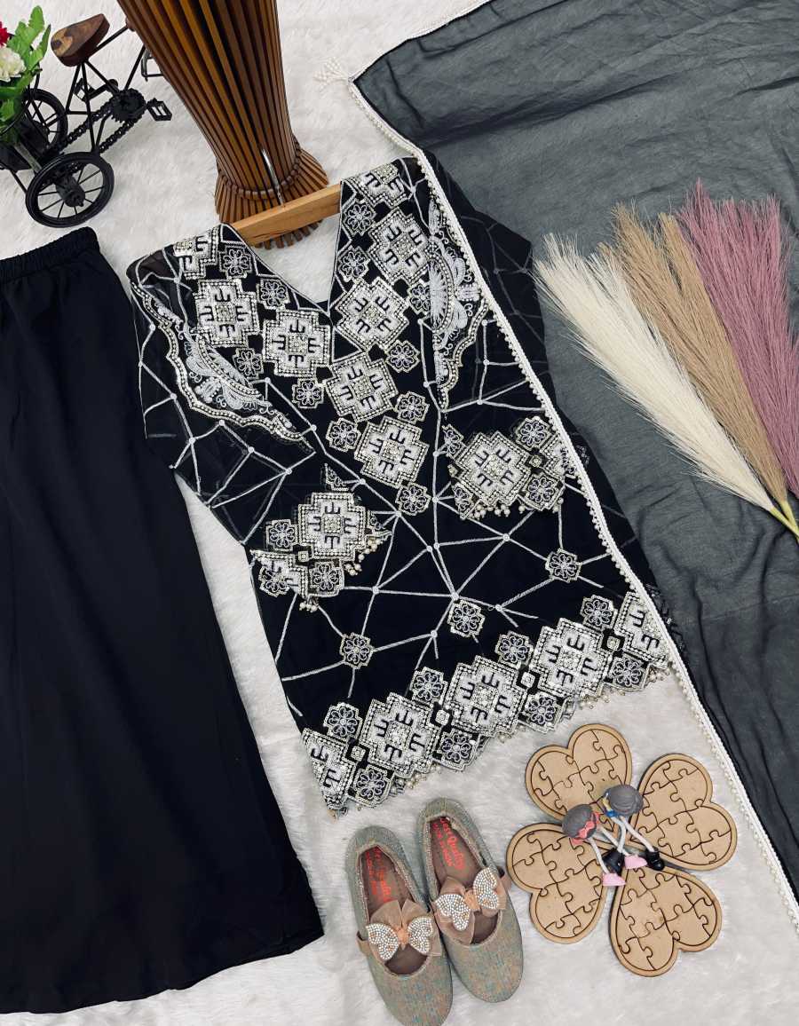 MODERN GEORGETTE EMBROIDERY SEQUENCE WORK KID'S TOP PALAZZO WITH DUPATTA CASUAL WEAR WHOLESALE PRICE ETHNIC GARMENT (8)