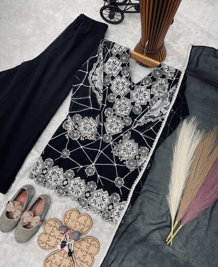 MODERN GEORGETTE EMBROIDERY SEQUENCE WORK KID'S TOP PALAZZO WITH DUPATTA CASUAL WEAR WHOLESALE PRICE ETHNIC GARMENT (9)