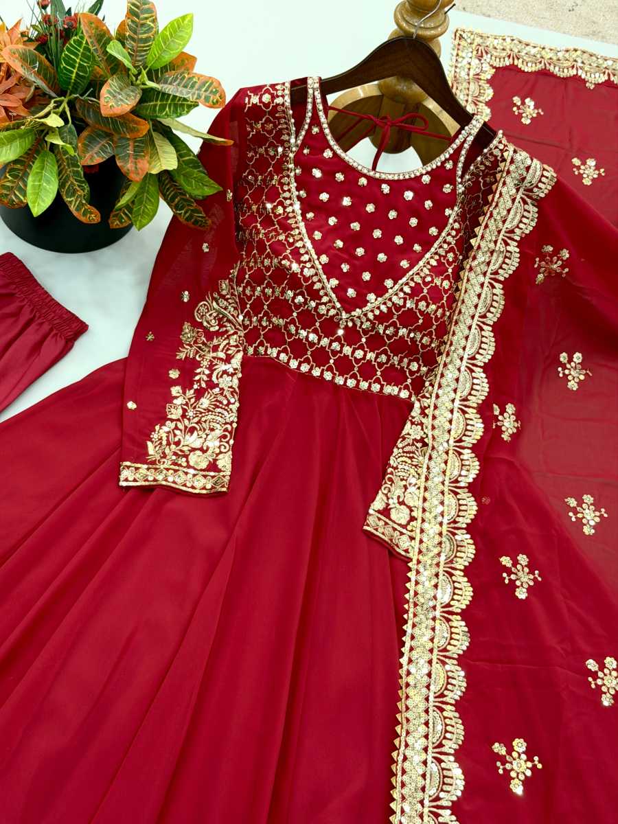 MODERN GEORGETTE EMBROIDERY WITH SEQUENCE WORK GOWN BOTTOM WITH DUPATTA PARTY WEAR WHOLESALE PRICE ETHNIC GARMENT (10)