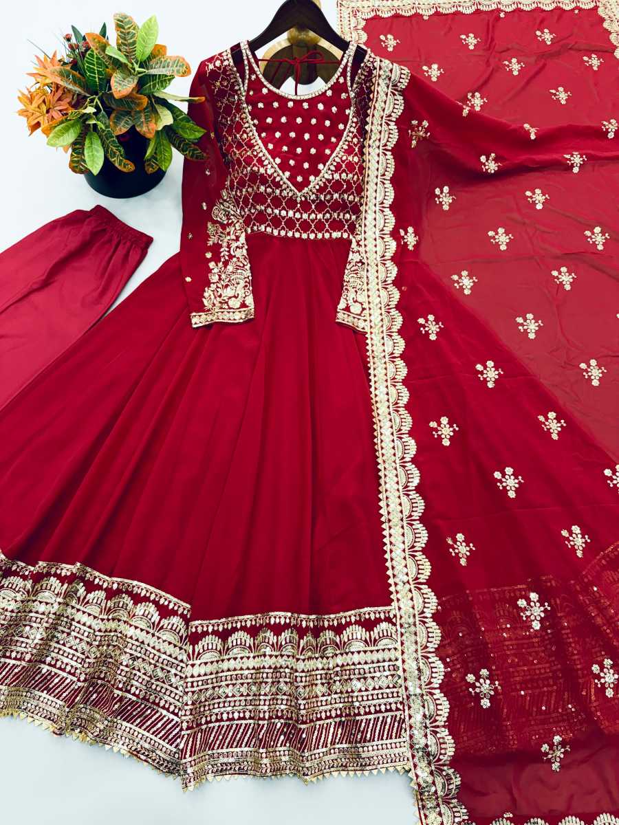 MODERN GEORGETTE EMBROIDERY WITH SEQUENCE WORK GOWN BOTTOM WITH DUPATTA PARTY WEAR WHOLESALE PRICE ETHNIC GARMENT (17)