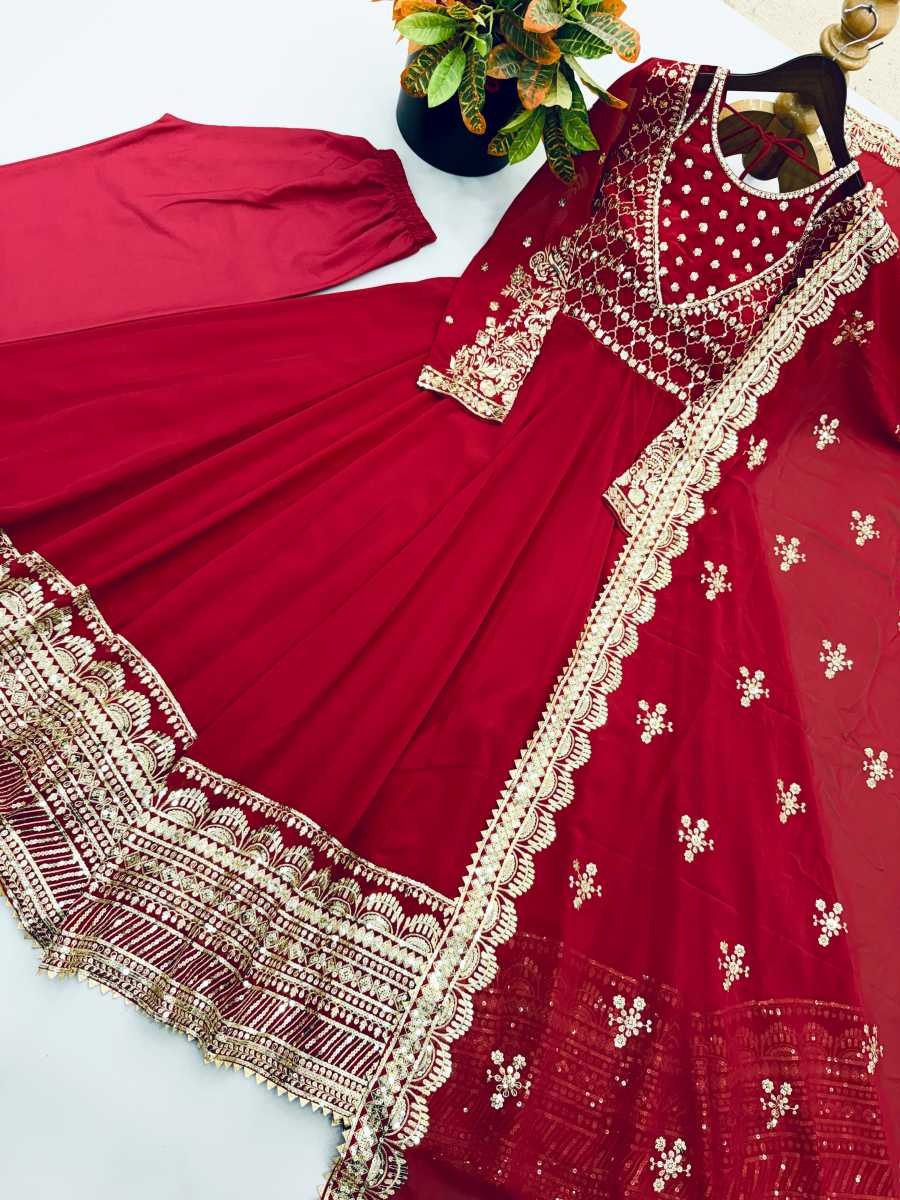 MODERN GEORGETTE EMBROIDERY WITH SEQUENCE WORK GOWN BOTTOM WITH DUPATTA PARTY WEAR WHOLESALE PRICE ETHNIC GARMENT (18)