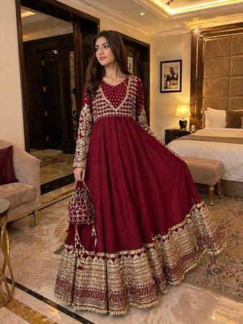 MODERN GEORGETTE EMBROIDERY WITH SEQUENCE WORK GOWN BOTTOM WITH DUPATTA MAROON