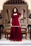 MODERN GEORGETTE REAL MIRROR WORK TOP PALAZZO WITH DUPATTA MAROON