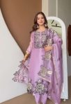 MODERN GMC SILK EMBROIDERY WORK TOP BOTTOM WITH DUPATTA LAVENDER