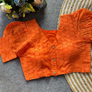MODERN HAKOBA COTTON  READY TO WEAR BLOUSE ORANGE