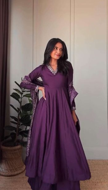 MODERN JALPARI SILK SEQUINS WORK GOWN PALAZZO WITH DUPATTA PURPLE