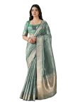 MODERN LINEN COTTON SILK WEAVING ZARI WORK  SAREE WITH UNSTITCHED BLOUSE RAMA