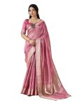 MODERN LINEN COTTON SILK WEAVING ZARI WORK  SAREE WITH UNSTITCHED BLOUSE PINK