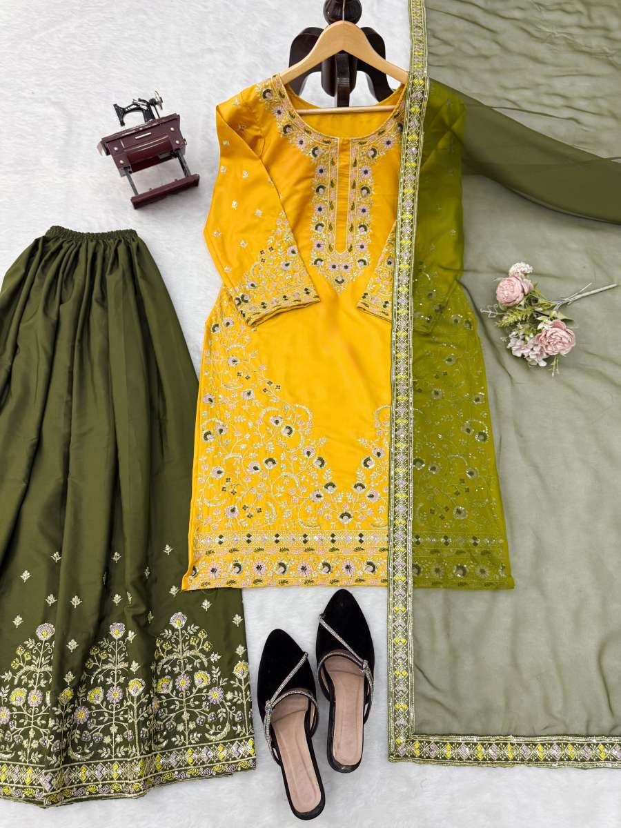 MODERN NATURAL CREPE THREAD & SEQUENCE WORK TOP PALAZZO WITH DUPATTA FESTIVE WEAR WHOLESALE PRICE ETHNIC GARMENT (19)