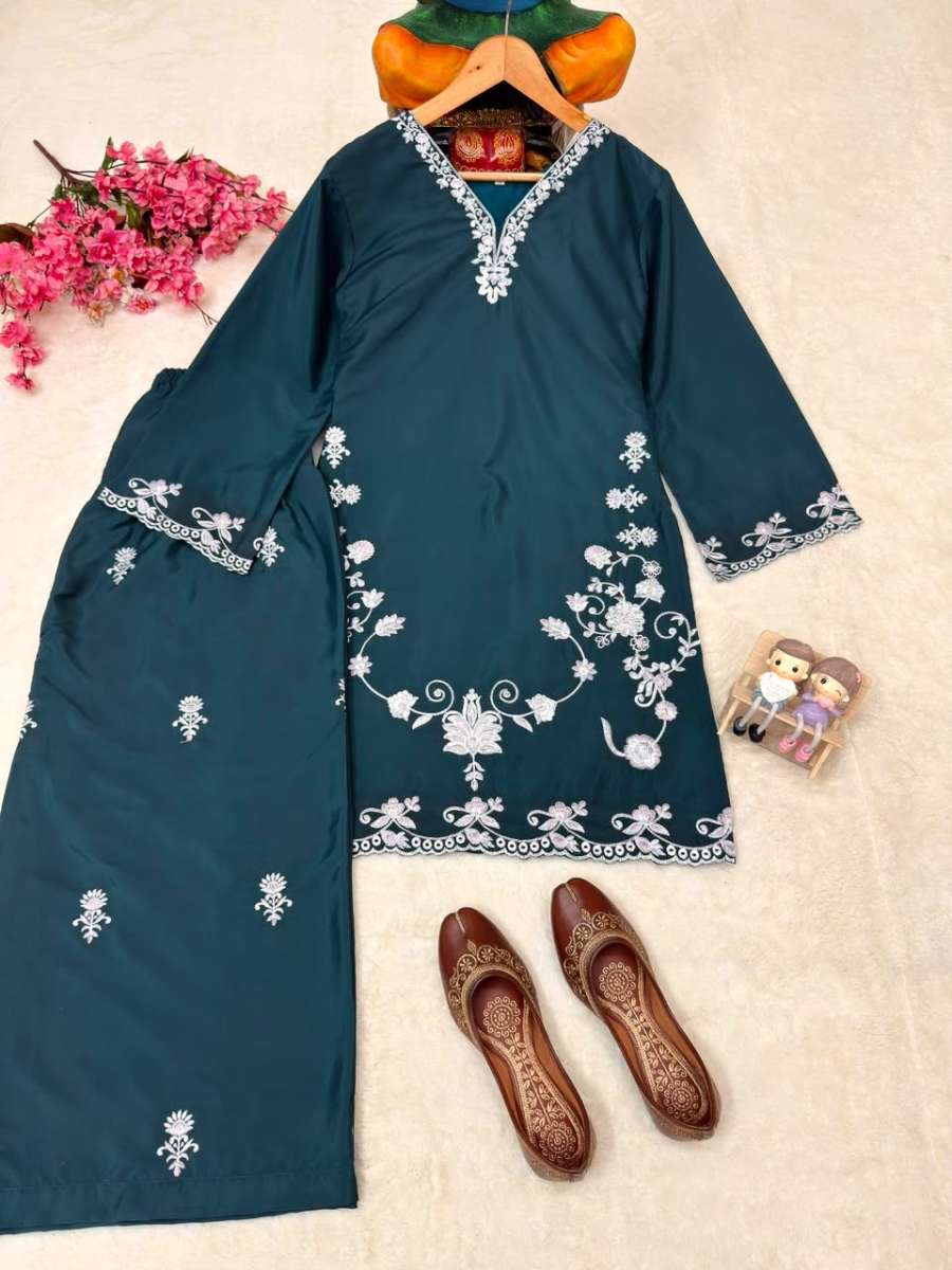 MODERN PREMIUM FRENCH CRAPE THREAD EMBROIDERY WORK CO-ORD SET DAILY WEAR WHOLESALE PRICE ETHNIC GARMENT (11)