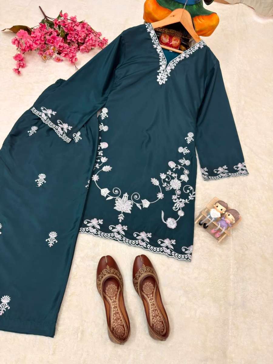 MODERN PREMIUM FRENCH CRAPE THREAD EMBROIDERY WORK CO-ORD SET DAILY WEAR WHOLESALE PRICE ETHNIC GARMENT (9)