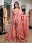 MODERN RANGOLI SILK SEQUENCE EMBROIDERY WORK TOP PALAZZO WITH DUPATTA PEACH