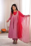 MODERN ROMAN SILK EMBROIDERY SEQUENCE WITH REAL MIRROR WORK GOWN BOTTOM WITH DUPATTA PEACH