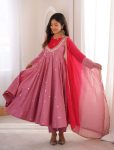 MODERN ROMAN SILK EMBROIDERY SEQUENCE WITH REAL MIRROR WORK GOWN BOTTOM WITH DUPATTA CASUAL WEAR WHOLESALE PRICE ETHNIC GARMENT (2)