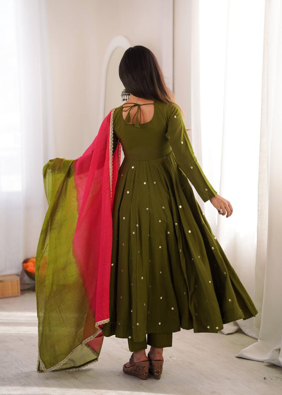MODERN ROMAN SILK EMBROIDERY SEQUENCE WITH REAL MIRROR WORK GOWN BOTTOM WITH DUPATTA WEDDING WEAR WHOLESALE PRICE ETHNIC GARMENT (13)