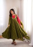 MODERN ROMAN SILK EMBROIDERY SEQUENCE WITH REAL MIRROR WORK GOWN BOTTOM WITH DUPATTA WEDDING WEAR WHOLESALE PRICE ETHNIC GARMENT (7)