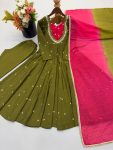 MODERN ROMAN SILK EMBROIDERY SEQUENCE WITH REAL MIRROR WORK GOWN BOTTOM WITH DUPATTA WEDDING WEAR WHOLESALE PRICE ETHNIC GARMENT (7)