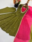 MODERN ROMAN SILK EMBROIDERY SEQUENCE WITH REAL MIRROR WORK GOWN BOTTOM WITH DUPATTA WEDDING WEAR WHOLESALE PRICE ETHNIC GARMENT (7)