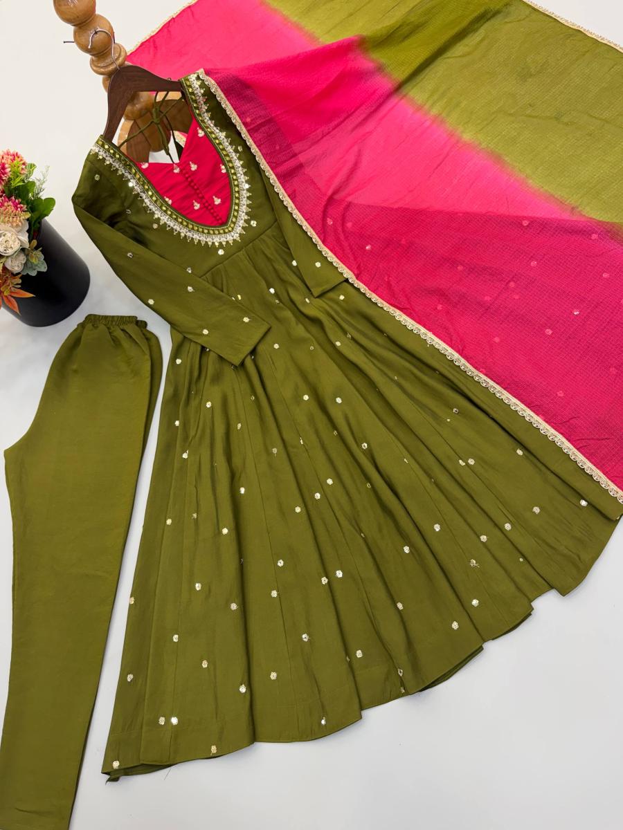 MODERN ROMAN SILK EMBROIDERY SEQUENCE WITH REAL MIRROR WORK GOWN BOTTOM WITH DUPATTA WEDDING WEAR WHOLESALE PRICE ETHNIC GARMENT (22)