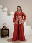 MODERN ROMAN SILK SEQUENCE EMBROIDERY WORK TOP PALAZZO WITH DUPATTA ORANGE