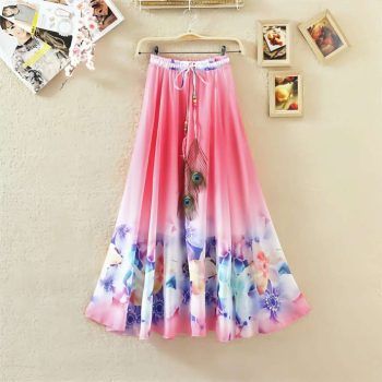 MODERN SILK DIGITAL PRINT SKIRT BABY PINK
