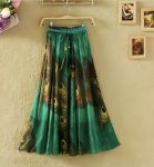 MODERN SILK DIGITAL PRINT SKIRT DARK GREEN