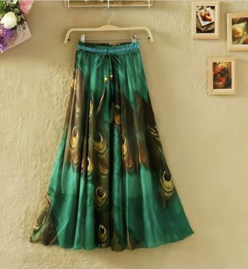 MODERN SILK DIGITAL PRINT SKIRT DARK GREEN