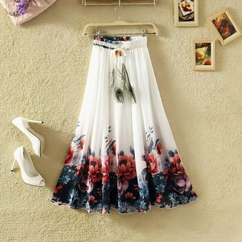 MODERN SILK DIGITAL PRINT SKIRT WHITE