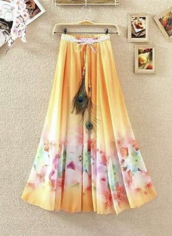 MODERN SILK DIGITAL PRINT SKIRT YELLOW