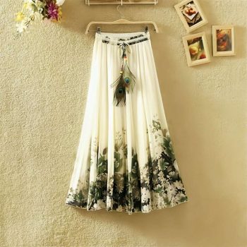 MODERN SILK DIGITAL PRINT SKIRT OFF WHITE