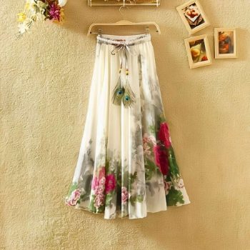 MODERN SILK DIGITAL PRINT SKIRT OFF WHITE