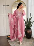 MODERN SLUB COTTON EMBROIDERY WORK TOP BOTTOM WITH DUPATTA BABY PINK