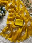 MODERN SOFT ZIMMY CHOO SILK EMBROIDERY SEQUENCES AND THREAD WORK SAREE WITH UNSTITCHED BLOUSE SEASONABLE WEAR WHOLESALE PRICE ETHNIC GARMENT (2)