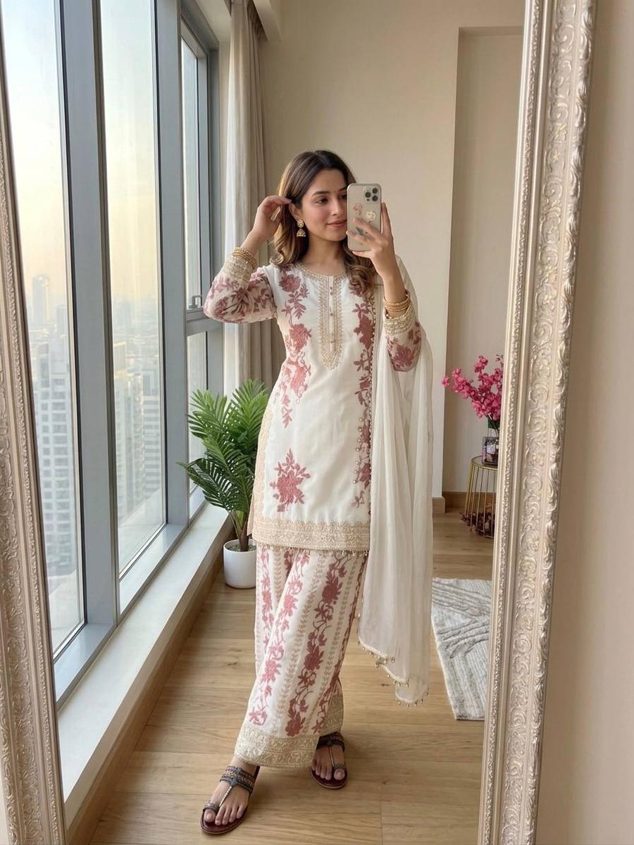 MODERN STAR GEORGETTE EMBROIDERY SEQUENCE WORK TOP PALAZZO WITH DUPATTA FESTIVE WEAR WHOLESALE PRICE ETHNIC GARMENT (12)