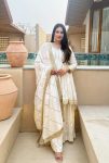 MODERN VICHITRA SILK EMBROIDERY SEQUENCE WORK TOP SHARARA WITH DUPATTA WHITE