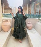 MOST PICKED BROCADE FABRIC PLAIN WORK ANARKALI DRESS BOTTOM WITH DUPATTA DARK GREEN