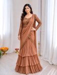 MOST PICKED GEORGETTE THREAD WITH SEQUNCE WORK READY TO WEAR LEHENGA SAREE WITH UNSTITCHED CHOLI PEACH
