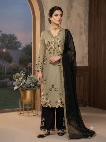 MOST PICKED ROMAN EMBROIDERY WORK TOP PALAZZO WITH DUPATTA CHIKU