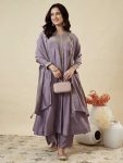 MOST PICKED VICHITRA SILK EMBROIDERY WORK TOP BOTTOM WITH DUPATTA LAVENDER