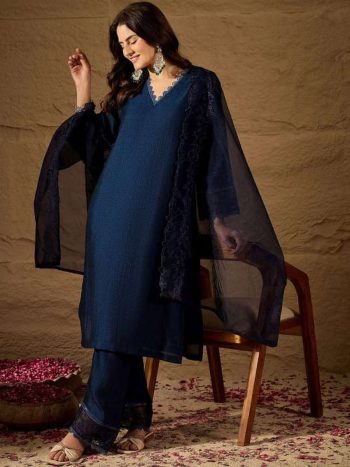 NEW AEEIVAL VICHITRA SILK TOP BOTTOM WITH DUPATTA NAVY BLUE