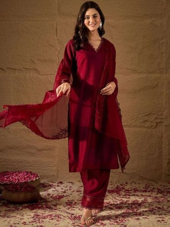 NEW AEEIVAL VICHITRA SILK TOP BOTTOM WITH DUPATTA MAROON